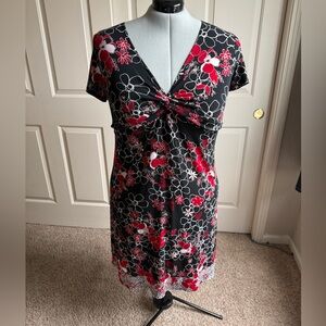 Perseption Women's Black Red White Floral Twist Front Dress Size 2X 20 22 24